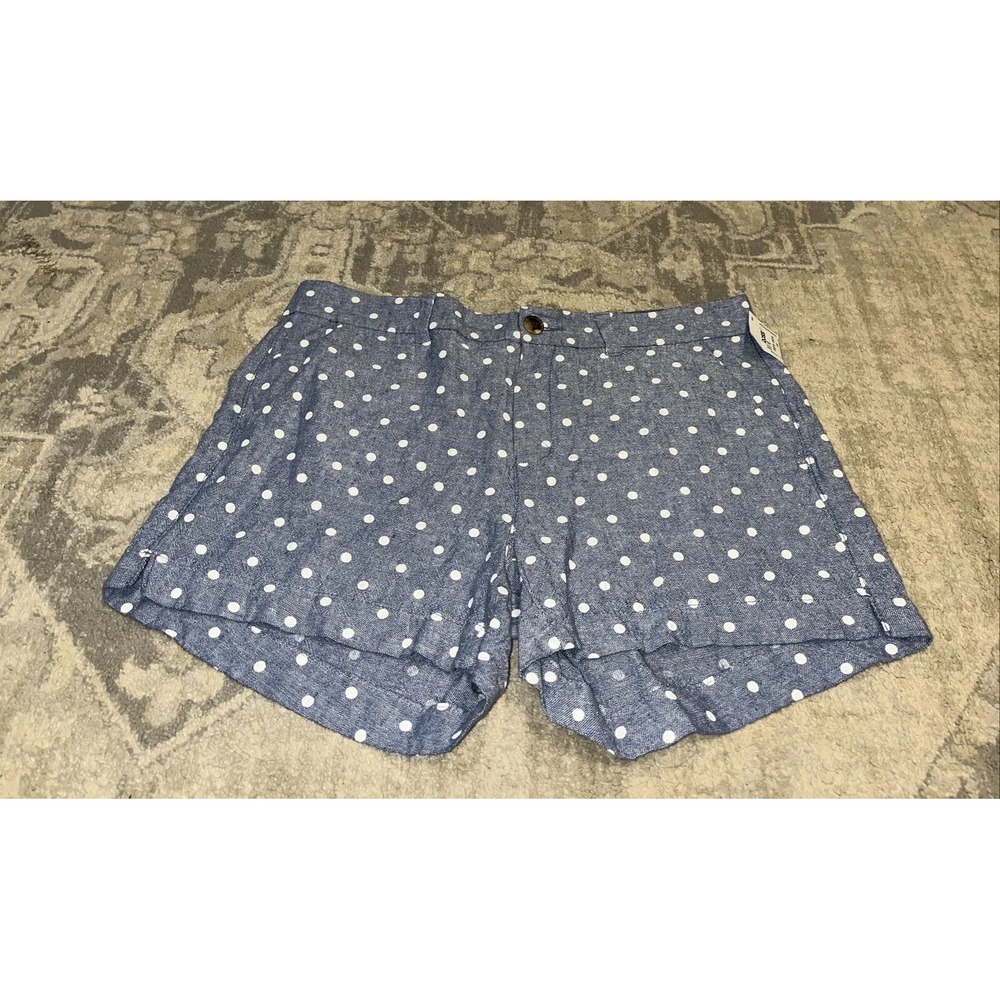 Old Navy Womens Sz 10 Blue White Linen Blend Polka Dot‎ Mid Rise Everyday Shorts